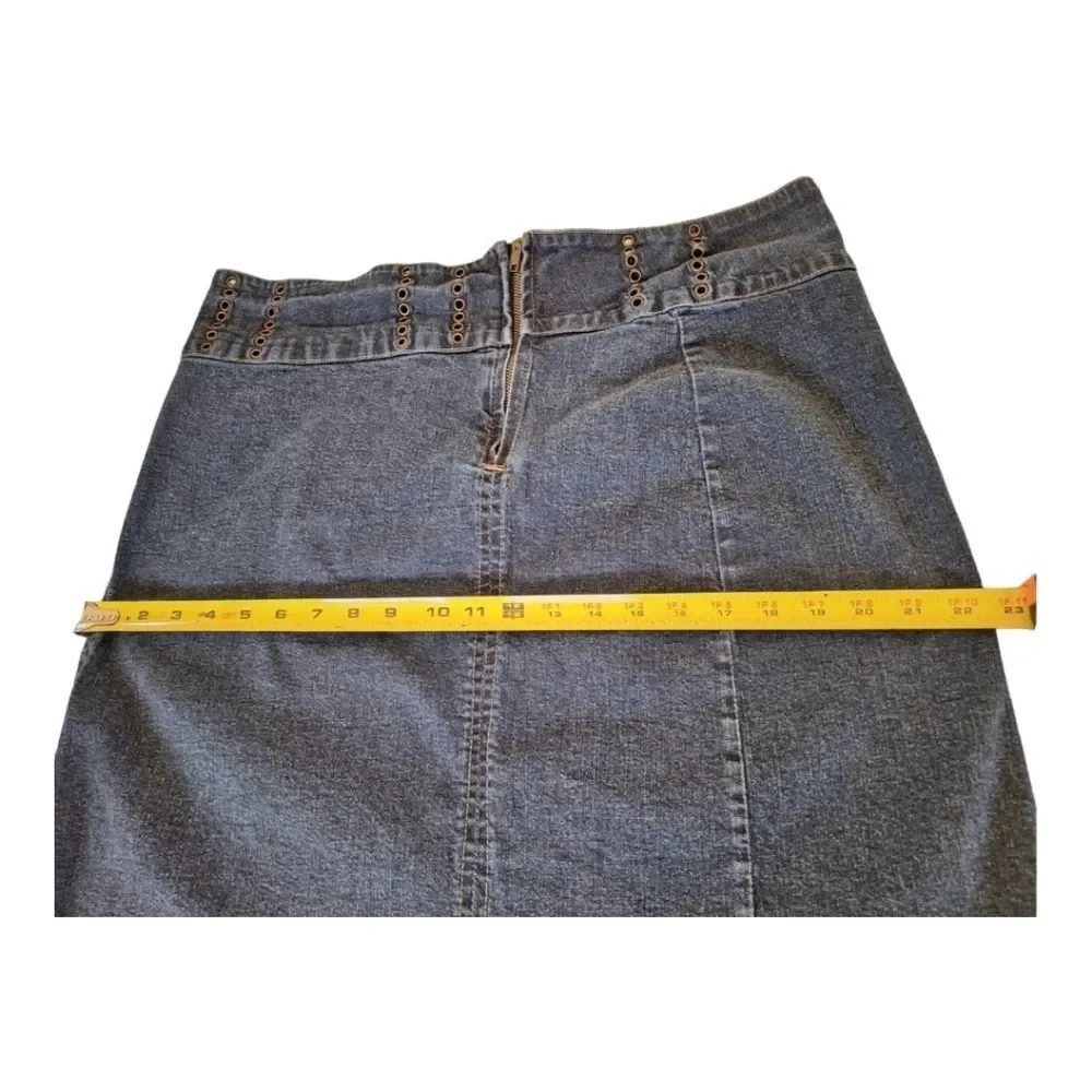 Y2K Starwear Denim Stretch Pencil Skirt Size 18 Kick Vent Midi Star Wear Jeans